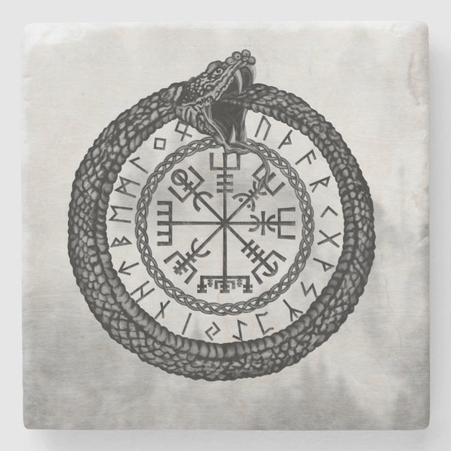 Vegvisir med Ouroboros och runor - gråton Stenunderlägg (Framsidan)