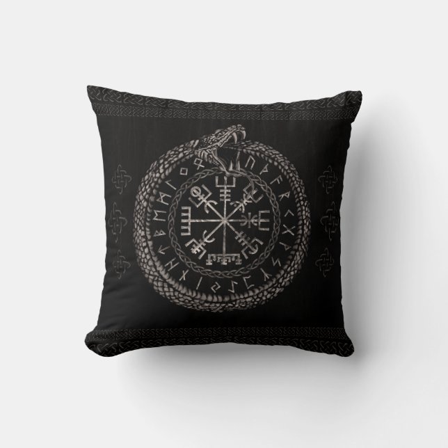 Vegvisir med Ouroboros och runor Kudde (Framsida)