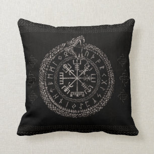 Vegvisir med Ouroboros och runor Kudde