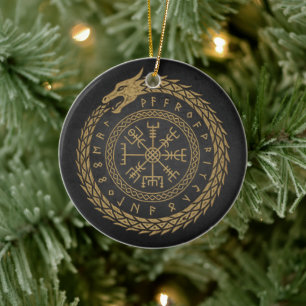 Vegvisir Nordisk Orm Run Cirkel Design Julgransprydnad Keramik