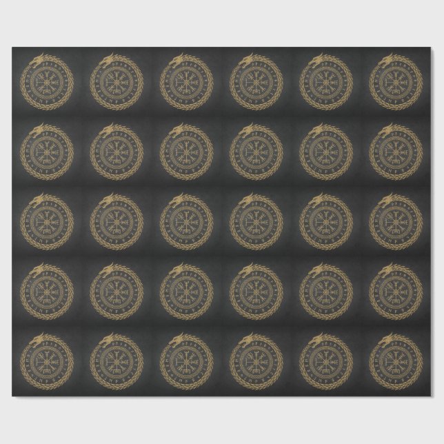 Vegvisir Nordisk Orm Run Cirkel Design Presentpapper (Platt)