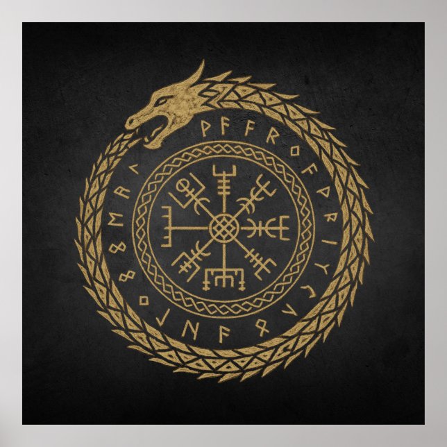 Vegvisir Norse Orm Run Cirkel Design Poster (Framsidan)