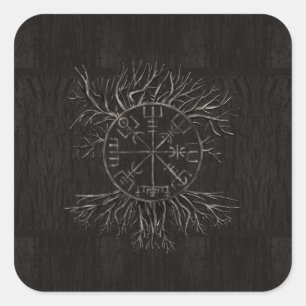 Vegvisir och livets träd Yggdrasil Fyrkantigt Klistermärke