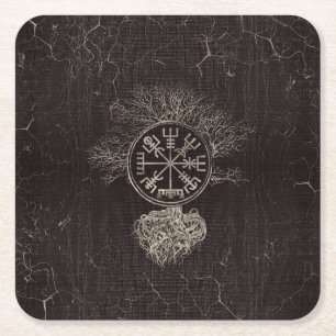 Vegvisir och livets träd - Yggdrasil Underlägg Papper Kvadrat