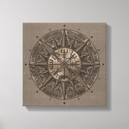 Vegvisir - Viking Compass - Beige Leather och guld Canvastryck