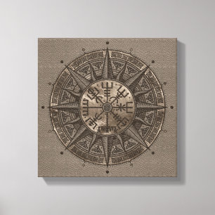 Vegvisir - Viking Compass - Beige Leather och guld Canvastryck