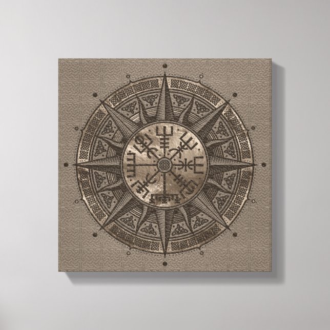 Vegvisir - Viking Compass - Beige Leather och guld Canvastryck (Framsida)