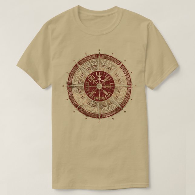 Vegvisir Viking Compass Black och Red Leather och T Shirt (Design framsida)