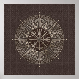 Vegvisir - Viking Compass - Brown Leather och guld Poster