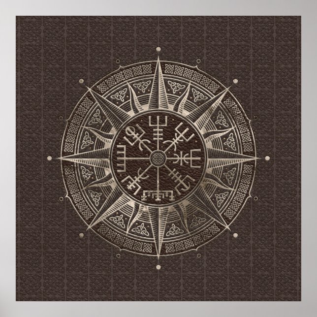 Vegvisir - Viking Compass - Brown Leather och guld Poster (Framsidan)