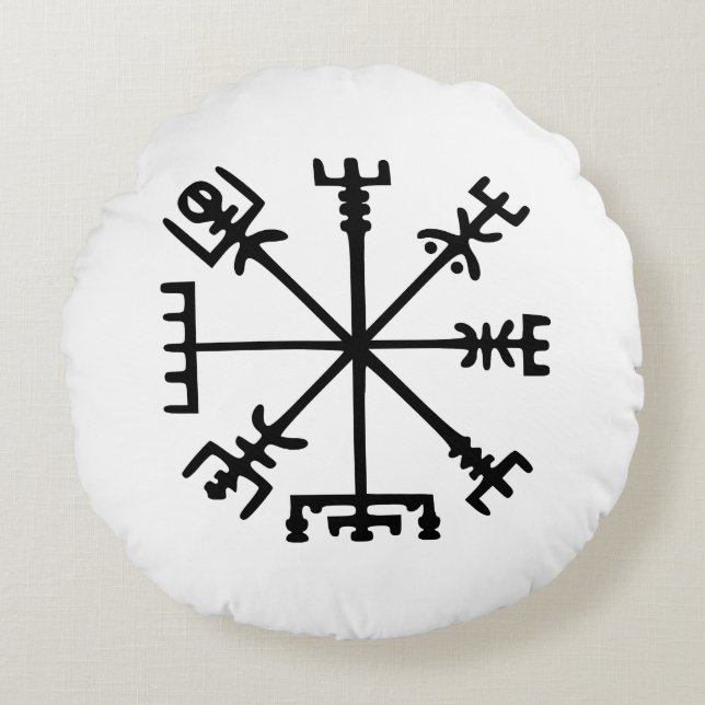 Vegvísir (Viking Compass) Rund Kudde (Framsidan)