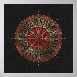 Vegvisir - Viking Compass - Svart och rött läder Poster