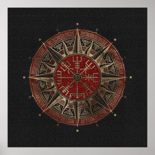 Vegvisir - Viking Compass - Svart och rött läder Poster