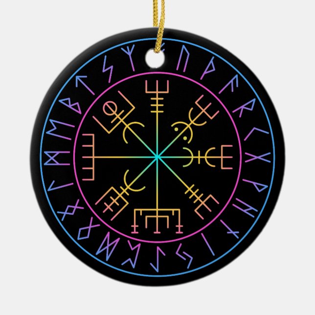 Vegvisir Viking Compass Symbol Design Julgransprydnad Keramik (Framsidan)