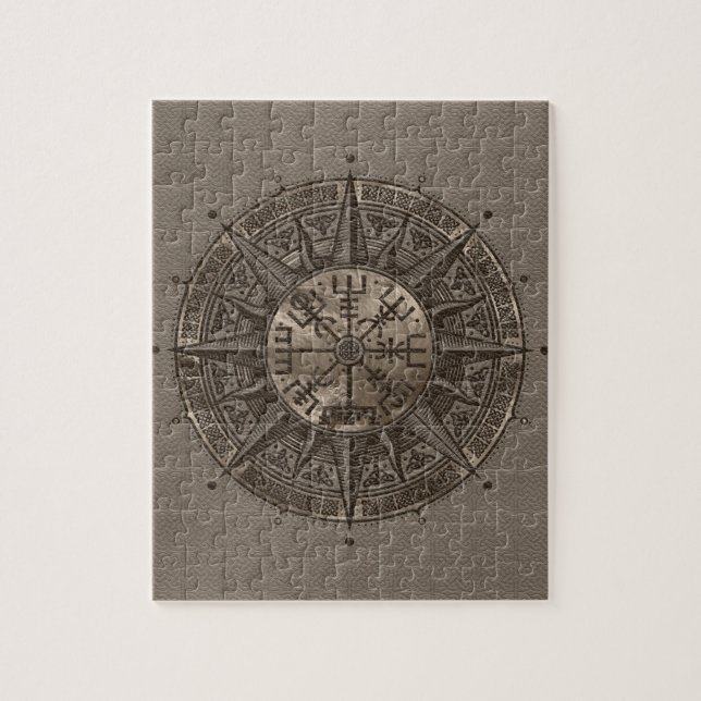 Vegvisir - Viking kompass - beige läder och guld Pussel (Vertikal)