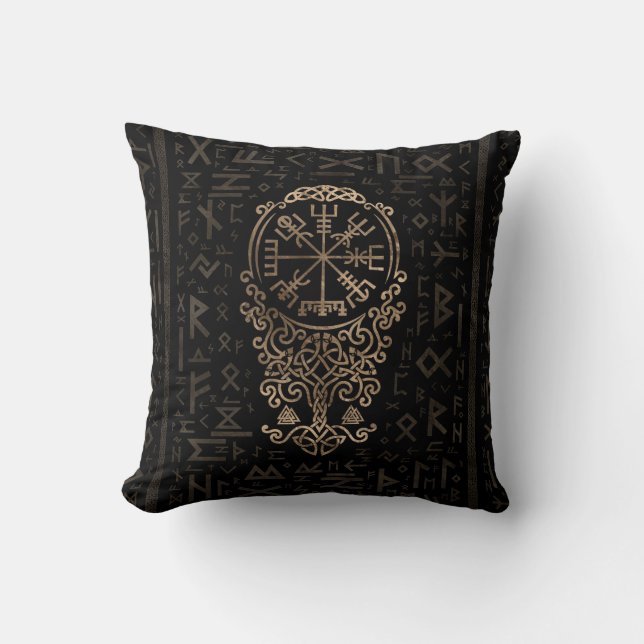 Vegvisir - Viking kompass på det Futhark mönster Kudde (Framsida)