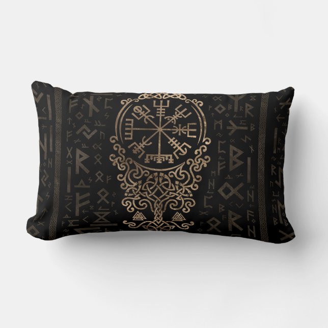 Vegvisir - Viking kompass på det Futhark mönster Lumbarkudde (Framsida)