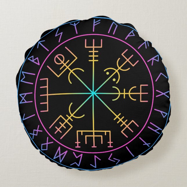 Vegvisir Viking Kompass Symbol Design Rund Kudde (Baksidan)