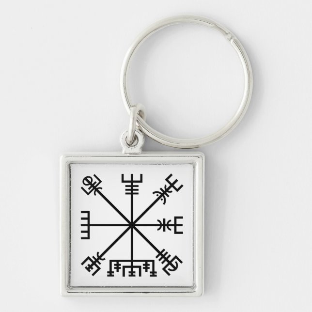 Vegvisir Viking Symbol Fyrkantig Silverfärgad Nyckelring (Framsidan)