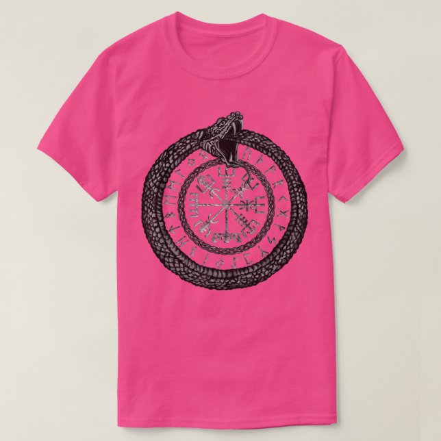 Vegvisir with Ouroboros and runes  T Shirt (Design framsida)