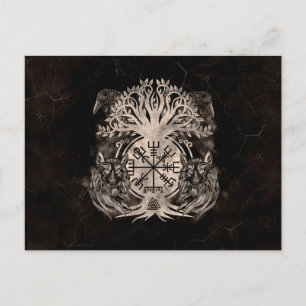 Vegvisir-Yggdrasil med avn och Vargar Vykort
