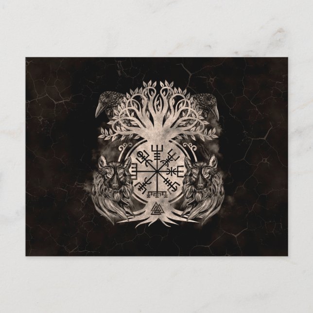 Vegvisir-Yggdrasil med avn och Vargar Vykort (Framsida)