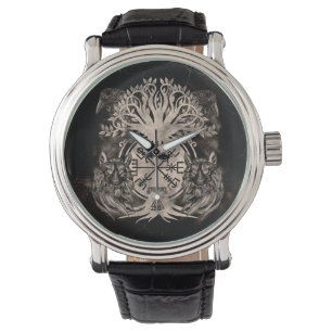 Vegvisir-Yggdrasil med raders och Vargar Armbandsur