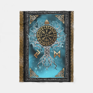 Vegvisir Yggdrasil Viking Runor Norse Fleecefilt