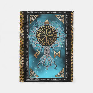 Vegvisir Yggdrasil Viking Runor Norse Fleecefilt