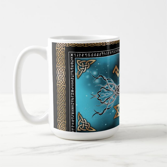 Vegvisir Yggdrasil Viking Runor Norse Kaffemugg (Vänster)