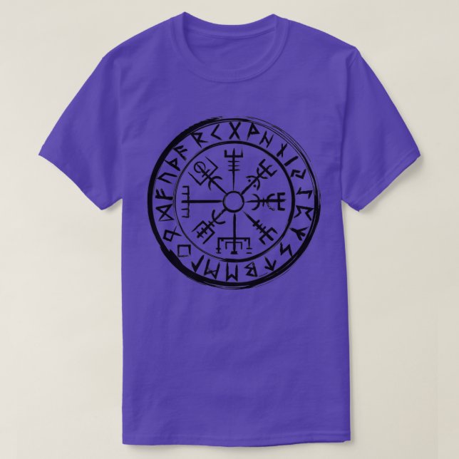 Vegvsir Viking Compass Vintage Black T Shirt (Design framsida)