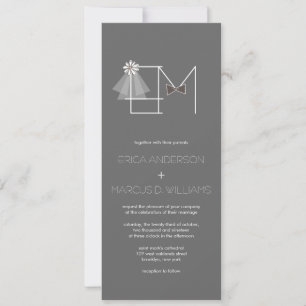 Veil & Bow Tie Monogram bröllopsinbjudan Inbjudningar