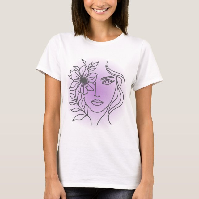 Veiled Bloom – Soft Spiritual Feminine Line Art T Shirt (Framsida)