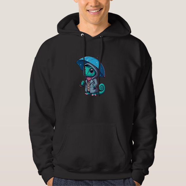 Veiled Chameleon Umbrella Reptile Funny Rainrock Hoodie (Framsida)
