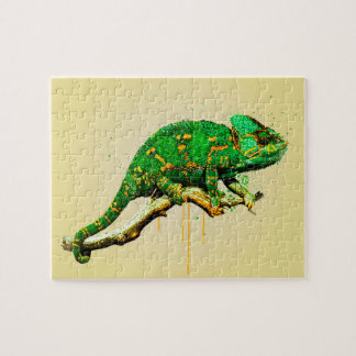 Veiled Chameleon Watercolor Reptile Jigszle Puzzle Pussel