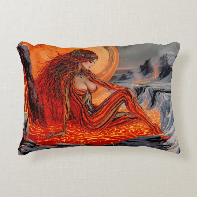 ’Veins of the Volcano’ - Volcanic Woman Porträtt Prydnadskudde (Framsidan)