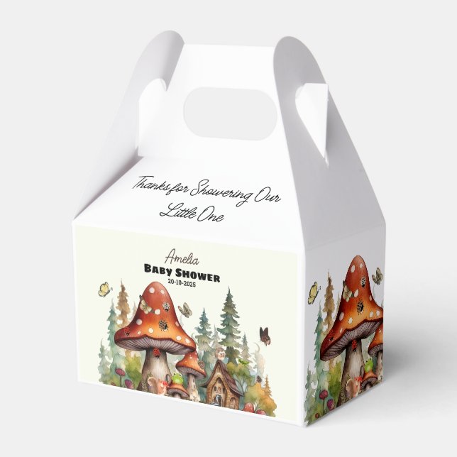 Vekimistisk skogsskog Mushroom babydusch Presentaskar (Framsidan Sidan)