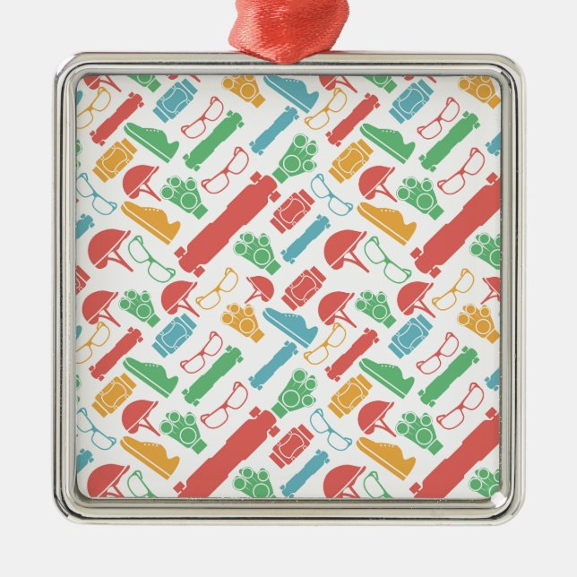 Vektorbakgrund för tillbehör för longboarders julgransprydnad metall (Framsidan)