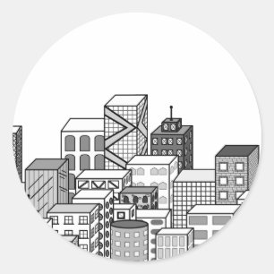 VektorCityscape (svarten & vit) Runt Klistermärke