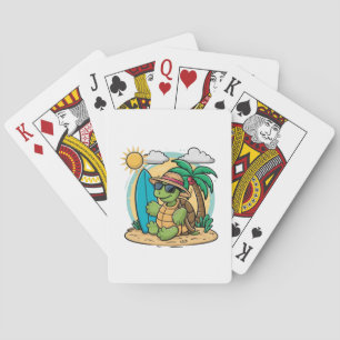 Vektorillustration av en havssköldpadda med grönt casinokort
