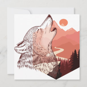 Vektorillustration av en lyftande varg liggande T- Julkort