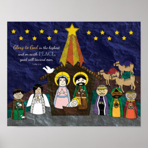 Vektorillustration av juljulkrubban poster