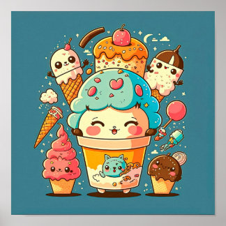 Vektorillustration för Cute Kawaii glass tecknad. Poster