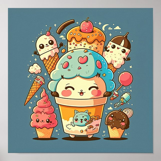 Vektorillustration för Cute Kawaii glass tecknad. Poster (Framsidan)