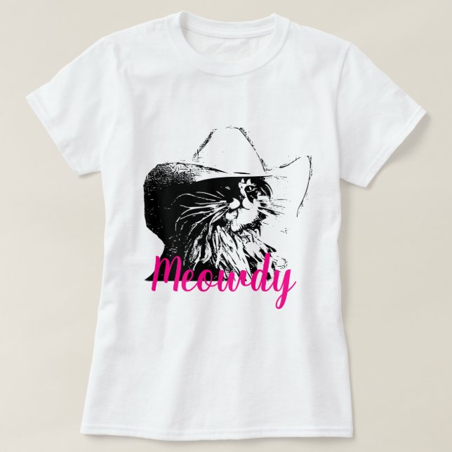 Vektorn avbildar katten med Cowboyhatten Meowdy T Shirt (Design framsida)