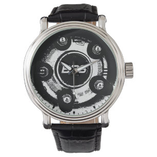 Vektorn avbildar svartvit Sti-Bbs rullar klockan Armbandsur