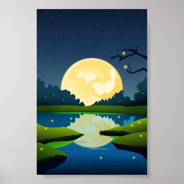 Vektorns månljus Natttid liggande bakgrund Poster (Framsidan)