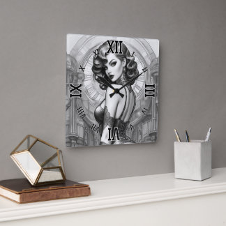 Velaria Retro Åge Pin Up Girl Porträtt Fyrkantig Klocka