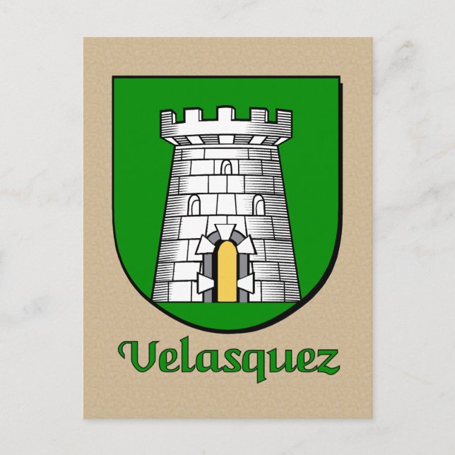 Velasquez Family Heraldic Shield Vykort (Framsida)