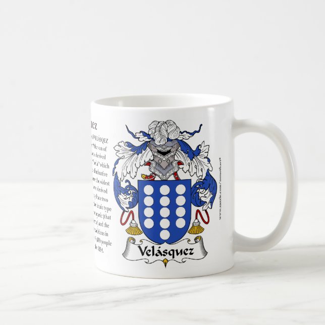 Velasquez, ursprung, det menande och vapenskölden kaffemugg (Höger)
